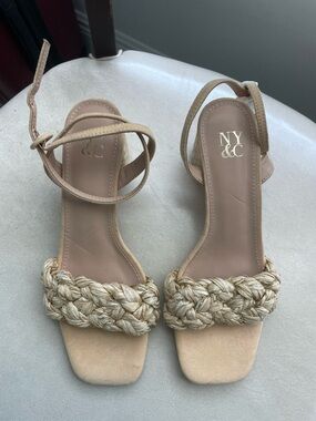 Brand New!!New York & Company Braided Natural-Tone Ankle Tie Sandals